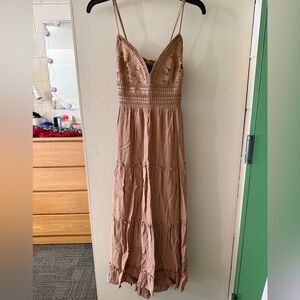 Love Tree Tan Crochet Maxi Dress